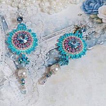 BO Beauty Alicia Blue brodées avec rocailles, perles Cristal Swarovski et crochets en Argent 925